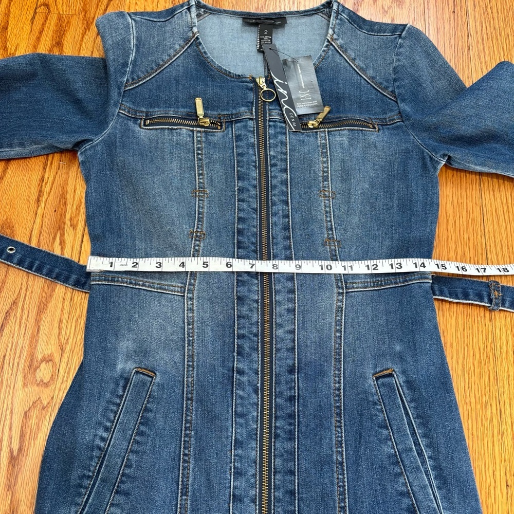 BWT INC International Concepts denim blue shirtdress gold zipper trench dress 2 - Picture 13 of 16